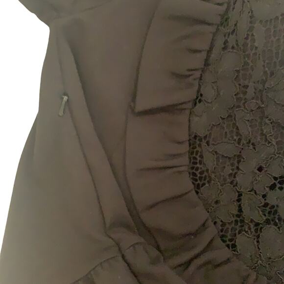 French Connection Dress Sz 6 Short Sleeve Lace Back Little Black Dress Ruffle - Picture 7 of 8